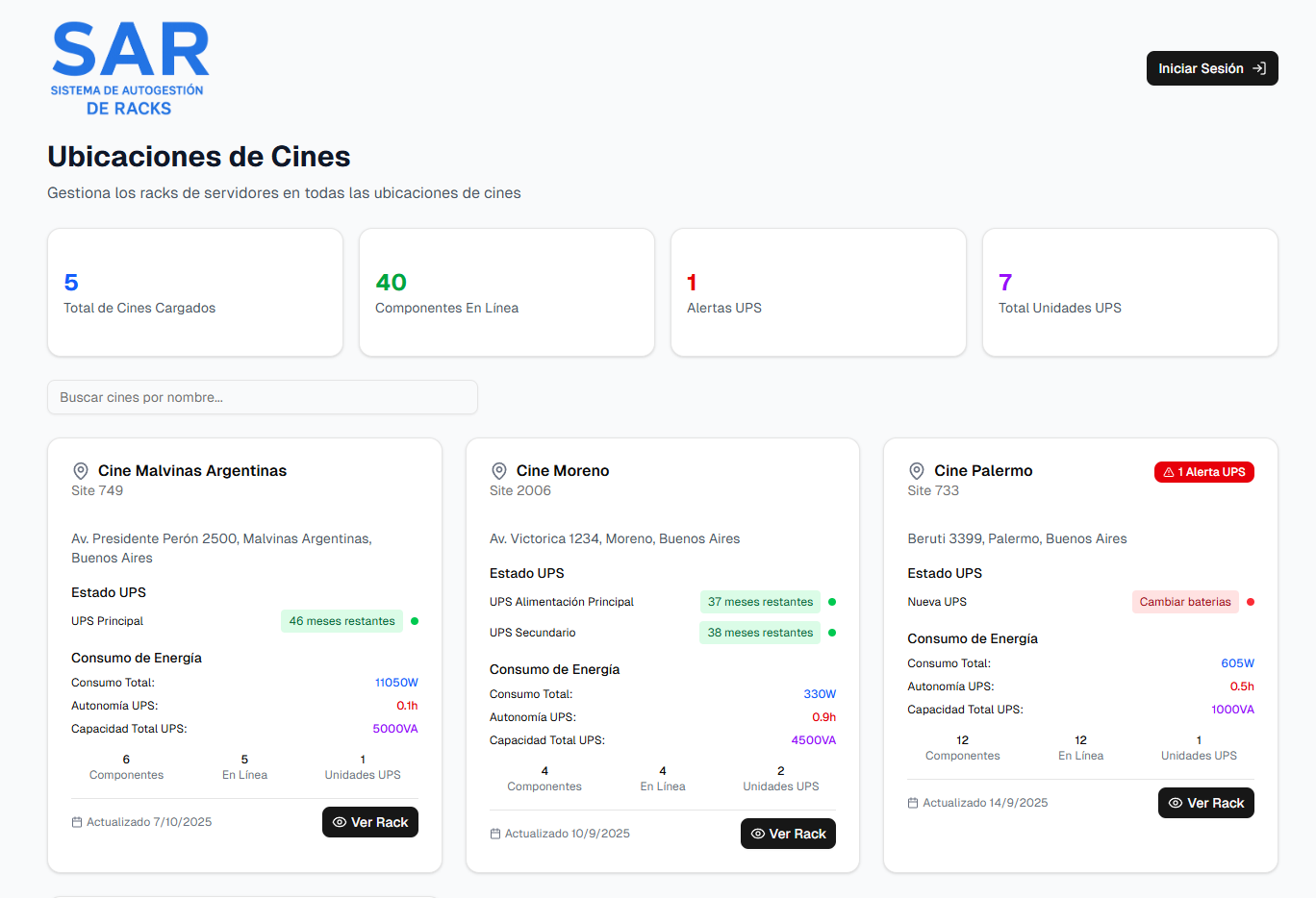 Sistema Autogestión de Racks