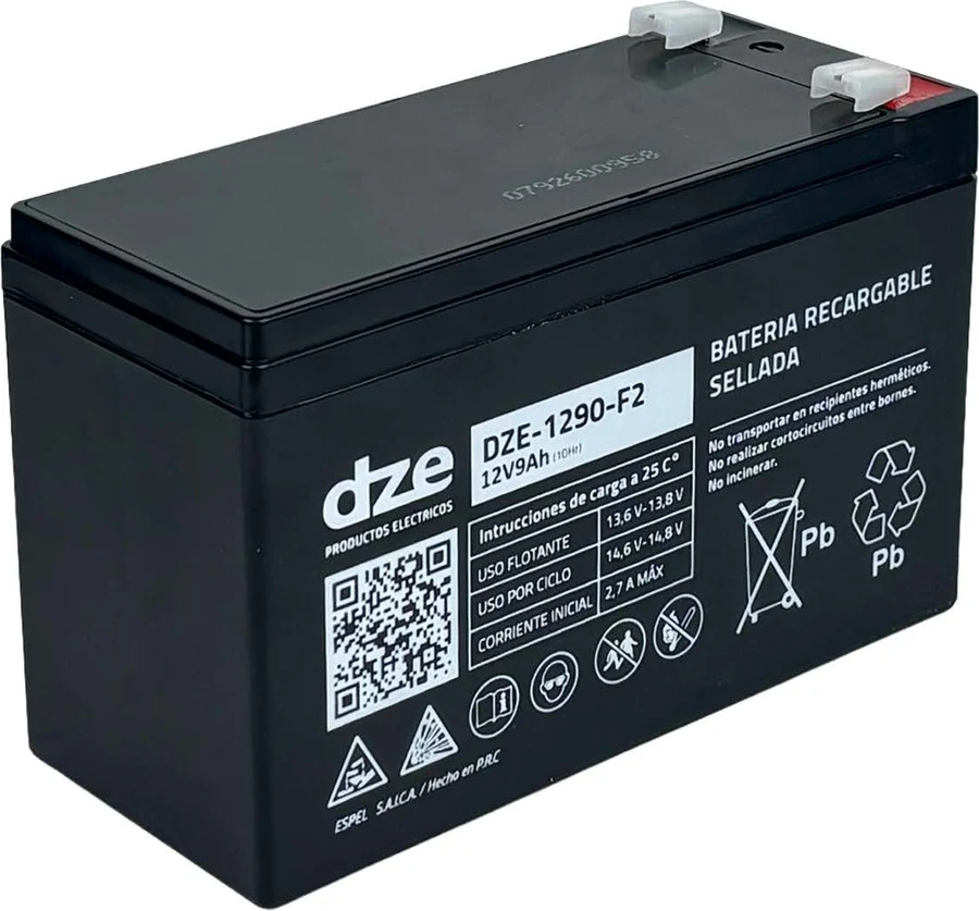 Batería DZE-1290-F2 de 12v y 9Ah, sellada, con terminal F2